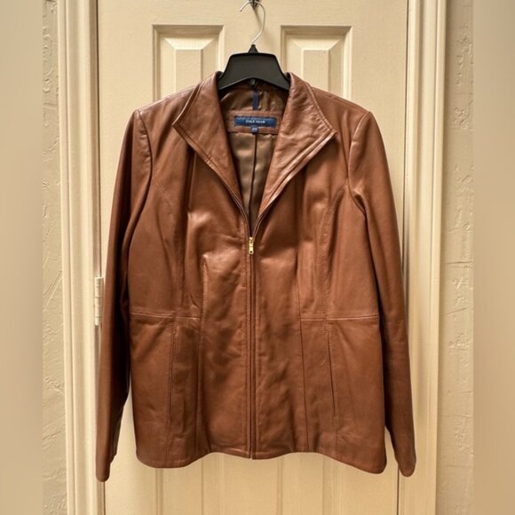 Cole Haan XL Single Breasted Wing Collar Lambskin Leather Jacket, Hickory - Picture 2 of 8